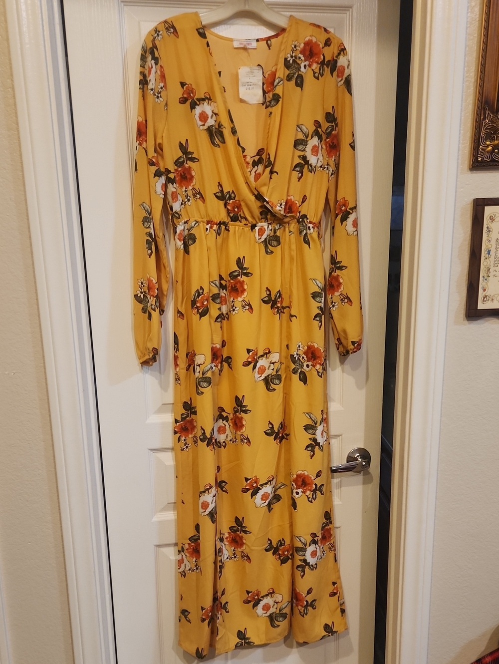 Stella Tweed Floral Wrap Maxi Dress in Mustard Yellow